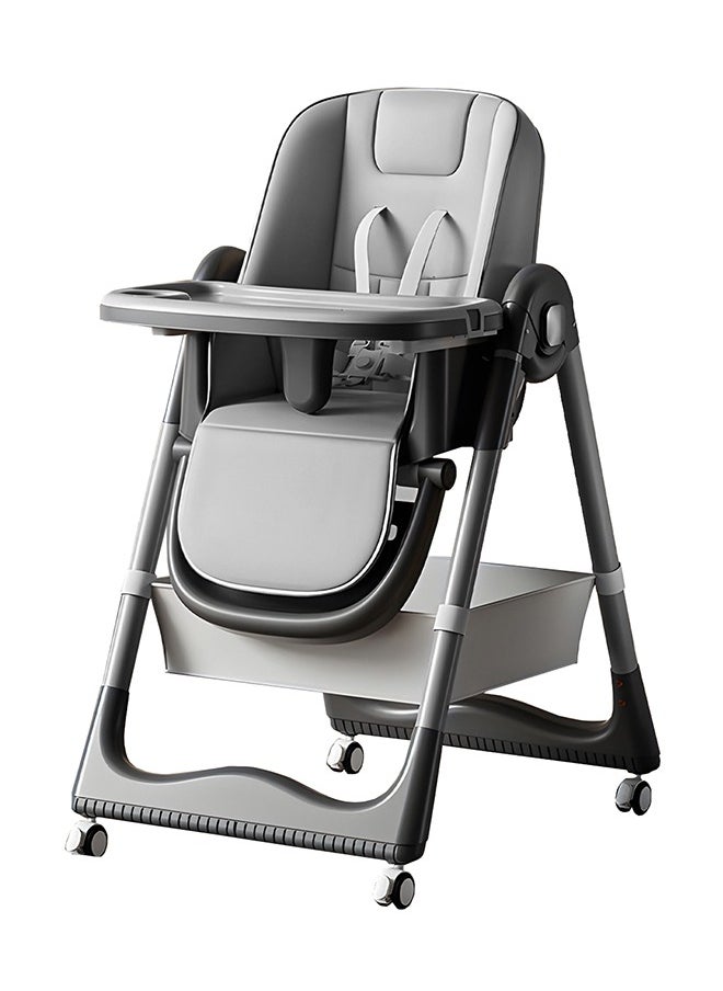 3 In 1 Baby Feeding High Chair With 8 Height Adjustable, Footrest, Tray, 160 Degree Recline, 5 Point Safety Belt And Wheels 6 Months To 6 Years Grey