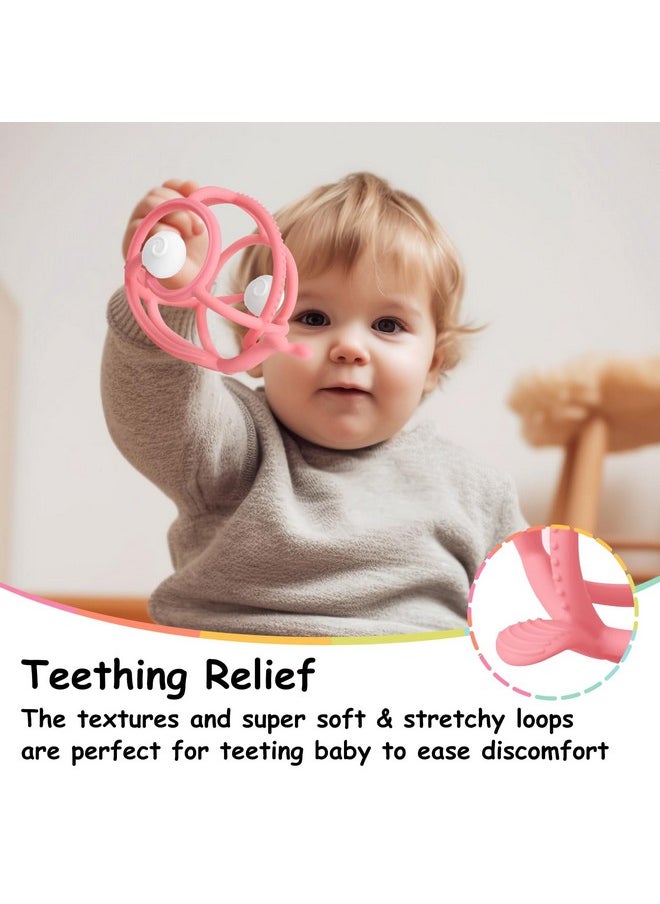 Snail Teething Rattle Toys For Babies 0-6 Months, Baby Teethers & Rattles Toys 6-12 Months, Silicone Infant Teething Toys For 3-9 Months Old, Great Newborn Gifts For Boys Girls, Pink