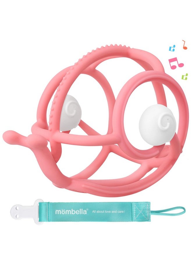 Snail Teething Rattle Toys For Babies 0-6 Months, Baby Teethers & Rattles Toys 6-12 Months, Silicone Infant Teething Toys For 3-9 Months Old, Great Newborn Gifts For Boys Girls, Pink