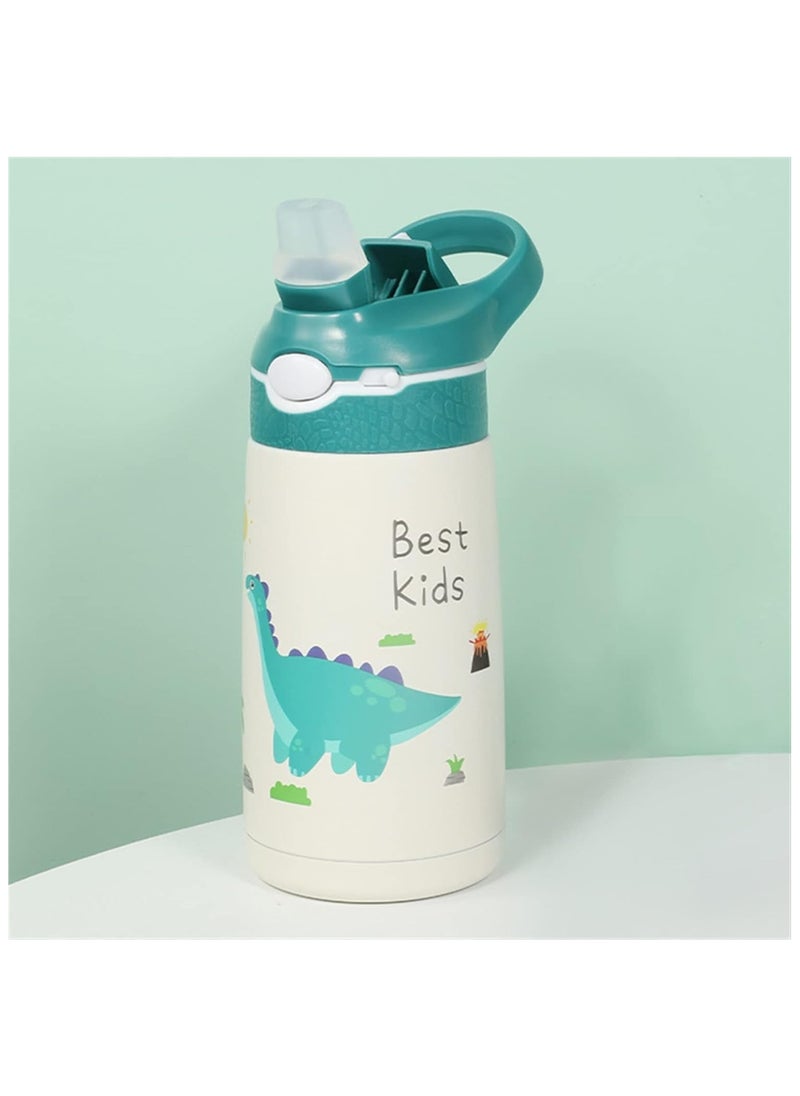 400ml Stainless Steel Water Bottle for Kids, Dinosaur Straws Water Bottle, Can Keep Cold Or Hot, Portable Leakproof BPA-Free Children's Drinking Bottle for School Outdoor Sports Travel