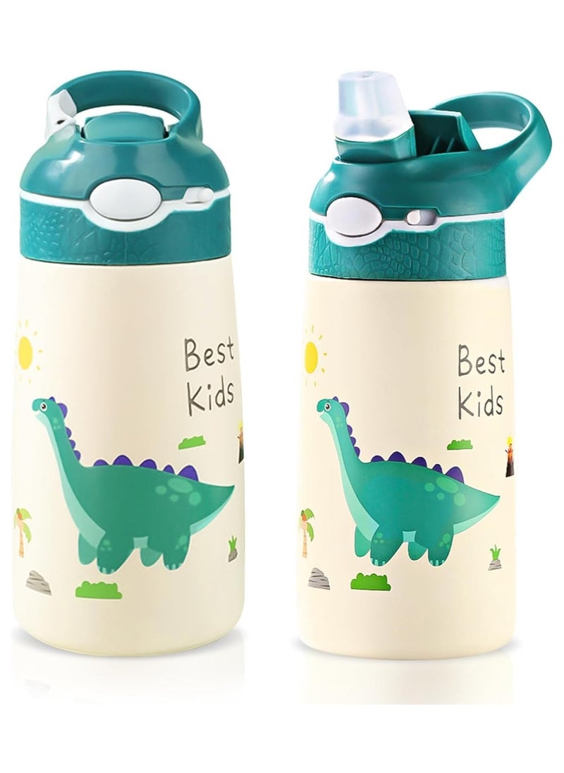 400ml Stainless Steel Water Bottle for Kids, Dinosaur Straws Water Bottle, Can Keep Cold Or Hot, Portable Leakproof BPA-Free Children's Drinking Bottle for School Outdoor Sports Travel