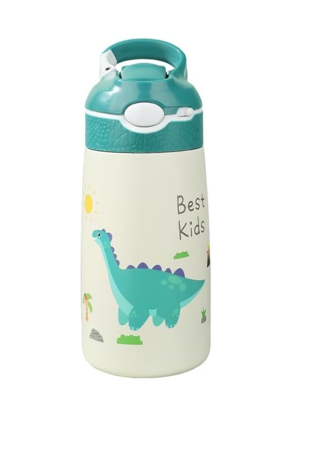 400ml Stainless Steel Water Bottle for Kids, Dinosaur Straws Water Bottle, Can Keep Cold Or Hot, Portable Leakproof BPA-Free Children's Drinking Bottle for School Outdoor Sports Travel