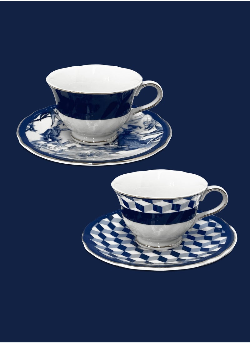 Sets 2 tea cups Porcelain, Baci Milano Versailles