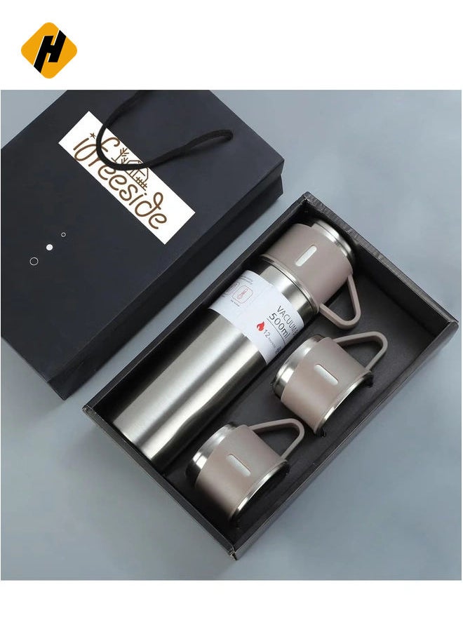 Stainless Steel Thermos Flask Set Stainless Steel Coffee Tumbler Gift Box Commercial Gift Vacuum Insulated Bottle Hot Drink Water Bottle Cold Drink Water Bottle (Steel color)