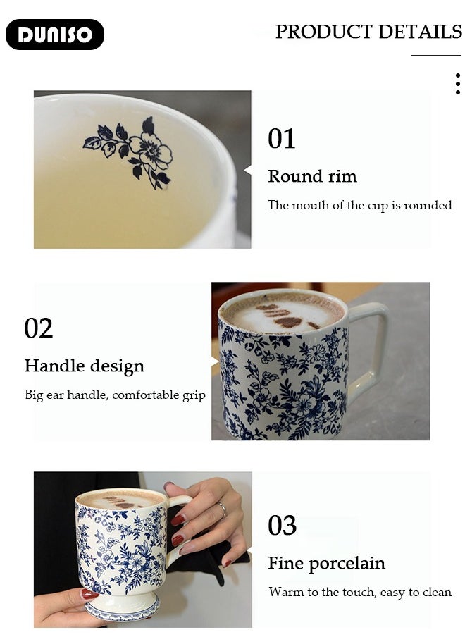 Ceramic Coffee Mug, 420ml Large Practical Family Coffee Cup,Tea Cup With Handle,Blue And White Porcelain Coffee Mug Tea Cup, Milk, Beer, Microwave & Dishwasher Safe,Aesthetic Coffee Cups Ceramic for Home or Office