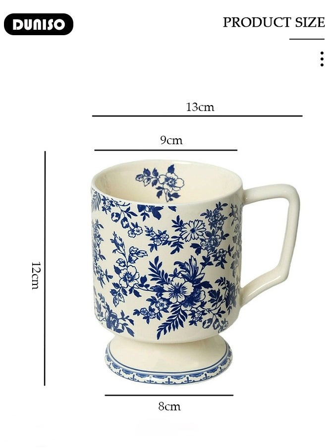 Ceramic Coffee Mug, 420ml Large Practical Family Coffee Cup,Tea Cup With Handle,Blue And White Porcelain Coffee Mug Tea Cup, Milk, Beer, Microwave & Dishwasher Safe,Aesthetic Coffee Cups Ceramic for Home or Office