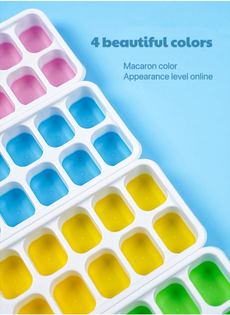 4-Pieces 14 Cavity Ice Cube Mould Tray Pink/Blue/Green/Yellow