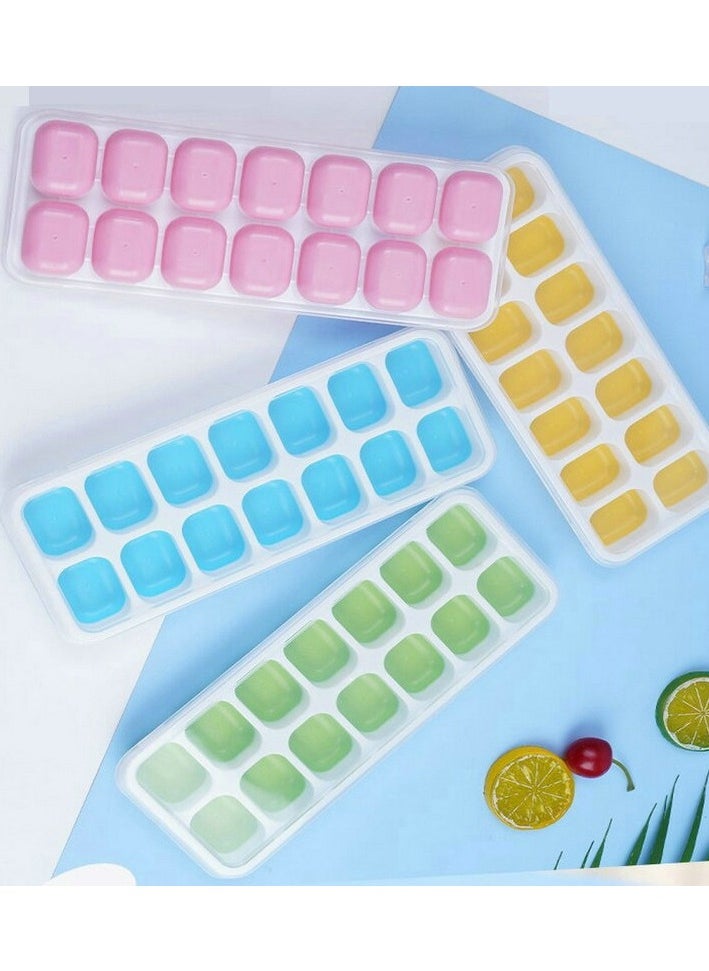 4-Pieces 14 Cavity Ice Cube Mould Tray Pink/Blue/Green/Yellow