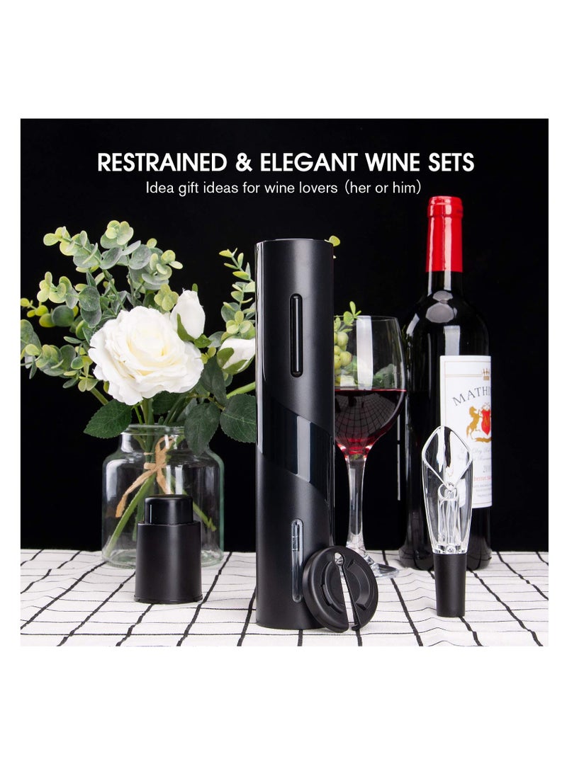 Electric Wine Bottle Opener Set - Includes Corkscrew, Foil Cutter, Wine Vacuum Stopper, and Aerator Pourer - Perfect Gift for Valentine's Day, Father's Day, Mother's Day, and Birthdays.