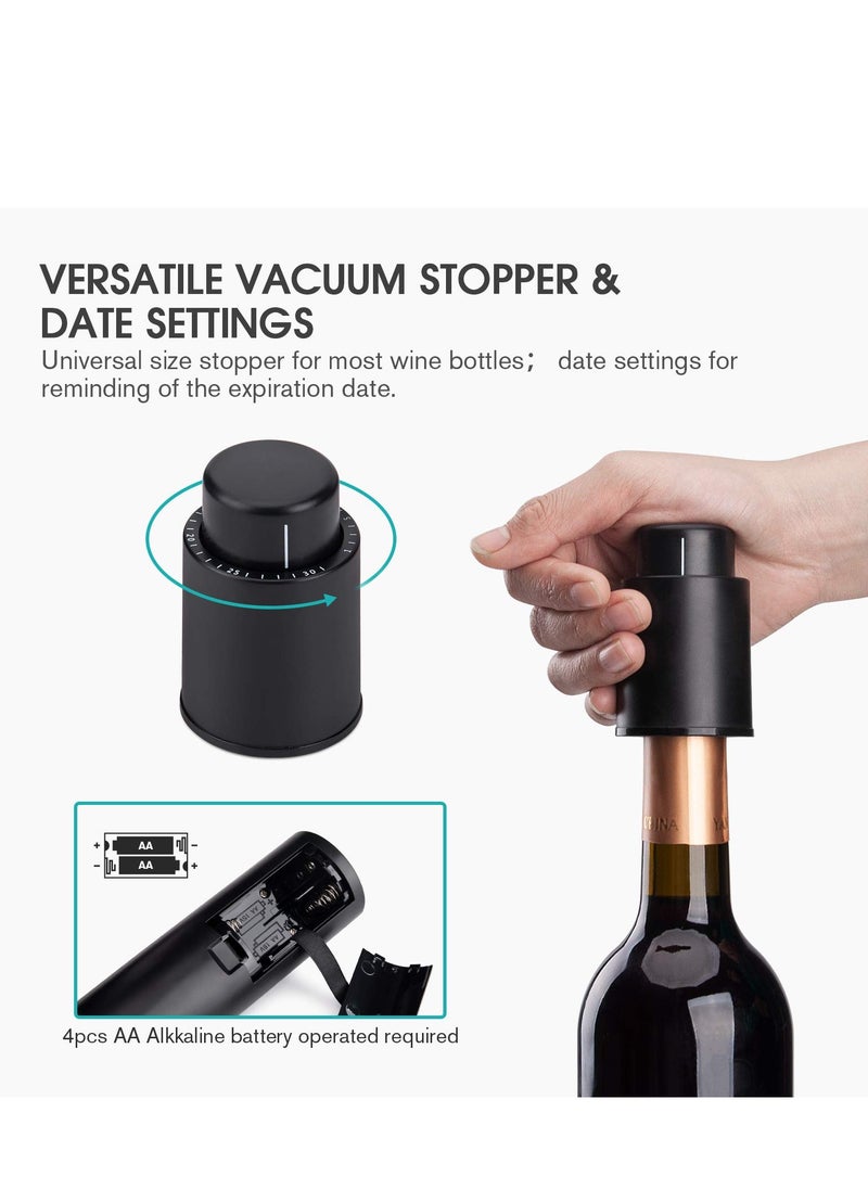 Electric Wine Bottle Opener Set - Includes Corkscrew, Foil Cutter, Wine Vacuum Stopper, and Aerator Pourer - Perfect Gift for Valentine's Day, Father's Day, Mother's Day, and Birthdays.