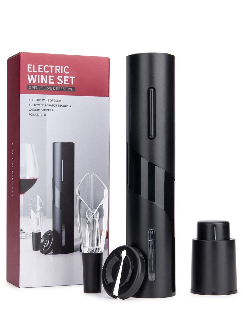 Electric Wine Bottle Opener Set - Includes Corkscrew, Foil Cutter, Wine Vacuum Stopper, and Aerator Pourer - Perfect Gift for Valentine's Day, Father's Day, Mother's Day, and Birthdays.