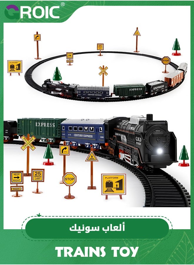 Train Set for Kids,Locomotive Train,Passenger Coach,Cargo Car & Long Tracks,Electric Train Railway Kits,Rechargeable Battery Toy Train