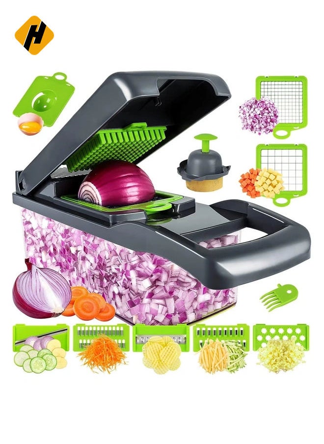 Vegetable Chopper, Pro Onion Chopper, Multifunctional 13 in 1 Food Chopper, Kitchen Vegetable Slicer Dicer Cutter, Veggie Chopper With 8 Blades