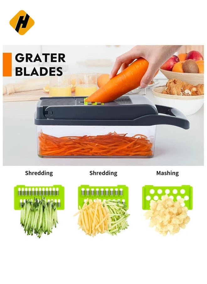 Vegetable Chopper, Pro Onion Chopper, Multifunctional 13 in 1 Food Chopper, Kitchen Vegetable Slicer Dicer Cutter, Veggie Chopper With 8 Blades