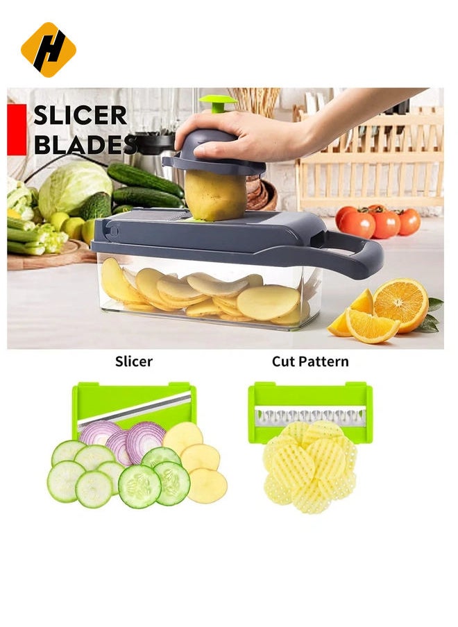 Vegetable Chopper, Pro Onion Chopper, Multifunctional 13 in 1 Food Chopper, Kitchen Vegetable Slicer Dicer Cutter, Veggie Chopper With 8 Blades