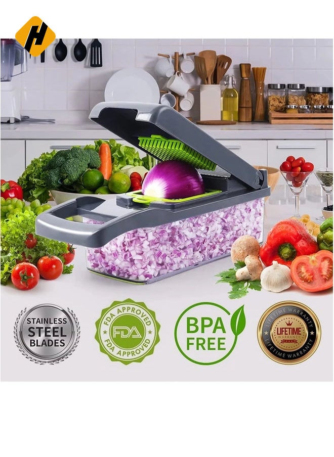 Vegetable Chopper, Pro Onion Chopper, Multifunctional 13 in 1 Food Chopper, Kitchen Vegetable Slicer Dicer Cutter, Veggie Chopper With 8 Blades