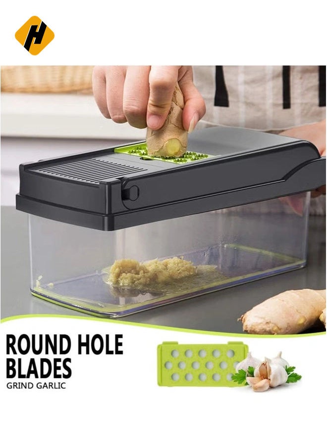 Vegetable Chopper Mandoline Slicer Cutter Chopper and Grater 11 in 1 Interchangeable Blades with Colander Basket and Container