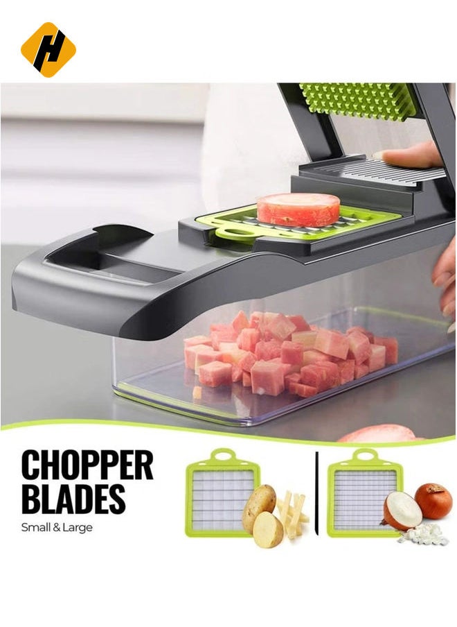 Vegetable Chopper Mandoline Slicer Cutter Chopper and Grater 11 in 1 Interchangeable Blades with Colander Basket and Container