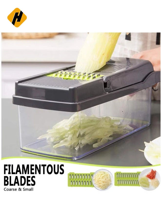 Vegetable Chopper Mandoline Slicer Cutter Chopper and Grater 11 in 1 Interchangeable Blades with Colander Basket and Container