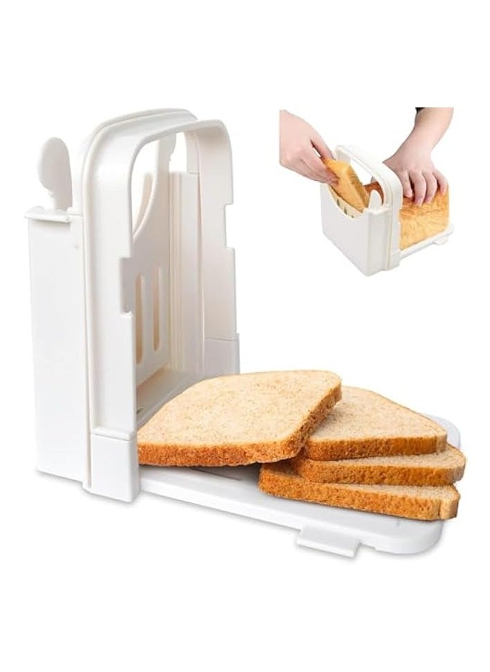 Foldable Plastic Bread Slicer - Compact Kitchen Tool for Homemade Bread Loaves - 3 Sizes Guide for Thin Bread Slices - Manual Cutter for Precise Slicing