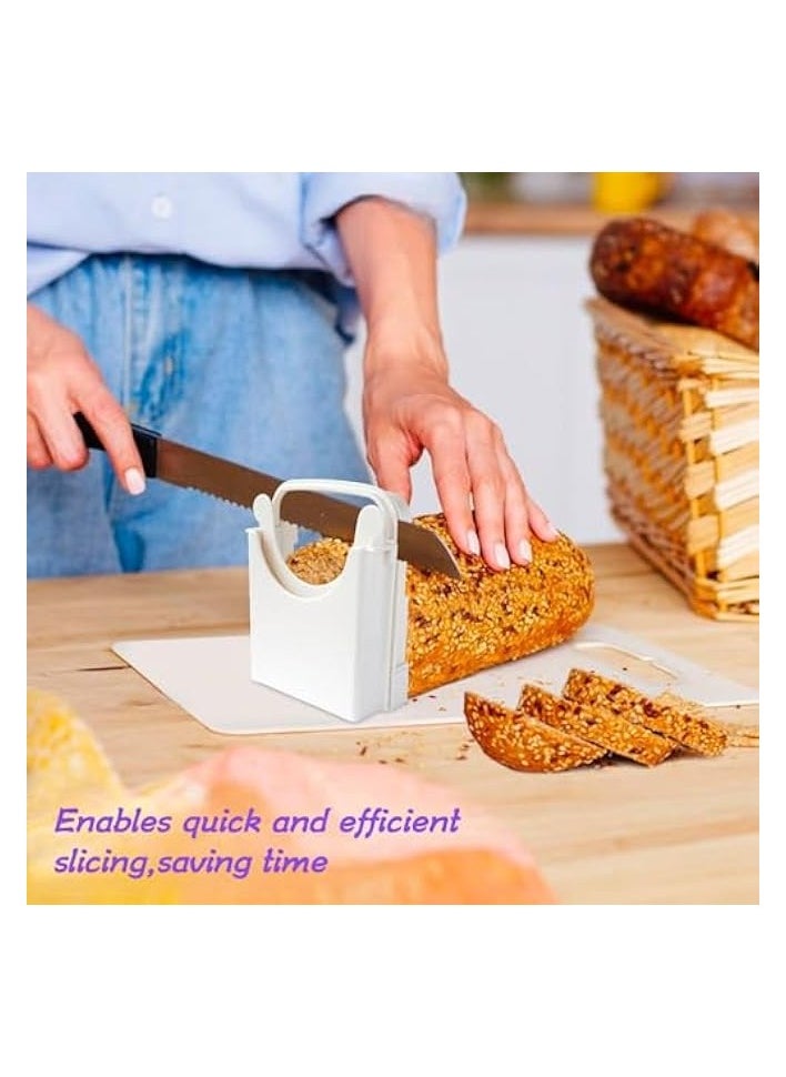 Foldable Plastic Bread Slicer - Compact Kitchen Tool for Homemade Bread Loaves - 3 Sizes Guide for Thin Bread Slices - Manual Cutter for Precise Slicing