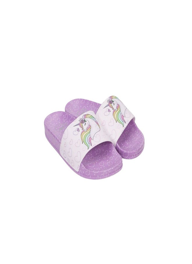 Unicorn Print Everyday Wear eco-friendly PVC Slides for Girls, Lightweight, Easy to Wash and Anti-Slip Soles