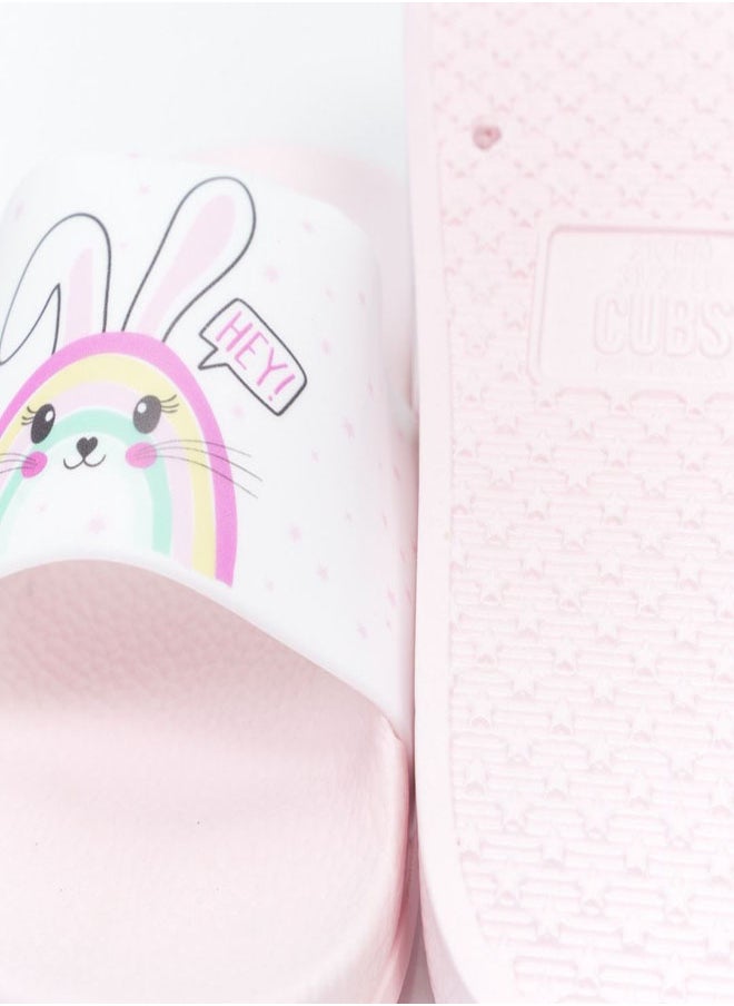 Bunny Print Everyday Wear eco-friendly PVC Slides for Girls, Lightweight, Easy to Wash and Anti-Slip Soles