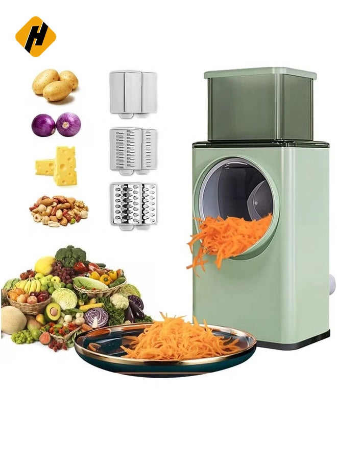 Multifunctional Vegetable Cutter Chopper Rotary Cheese Grater 3-in-1 Shredder Slicer Grinder Salad Maker Machine with Stainless Steel Roller Blades for Vegetable Fruit Nut