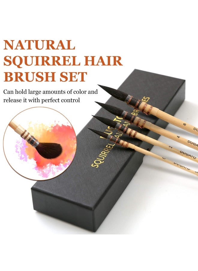 Professional Watercolor Paint Brushes Round Squirrel Hair Paint Brush Set For Art Painting Gouache Fine Detailing Acrylic Gouache Oil 4 Brushes