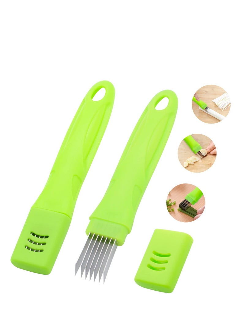 Spring Onion Slicer, Green Onion Knife with Lid and 7 Stainless Steel Blades, Stainless Steel Vegetable Onion Scallion Slicer, for Green Onion Cucumber Kiwi Potato, Multi-Functional Kitchen Gadgets