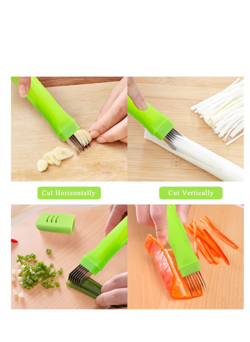 Spring Onion Slicer, Green Onion Knife with Lid and 7 Stainless Steel Blades, Stainless Steel Vegetable Onion Scallion Slicer, for Green Onion Cucumber Kiwi Potato, Multi-Functional Kitchen Gadgets