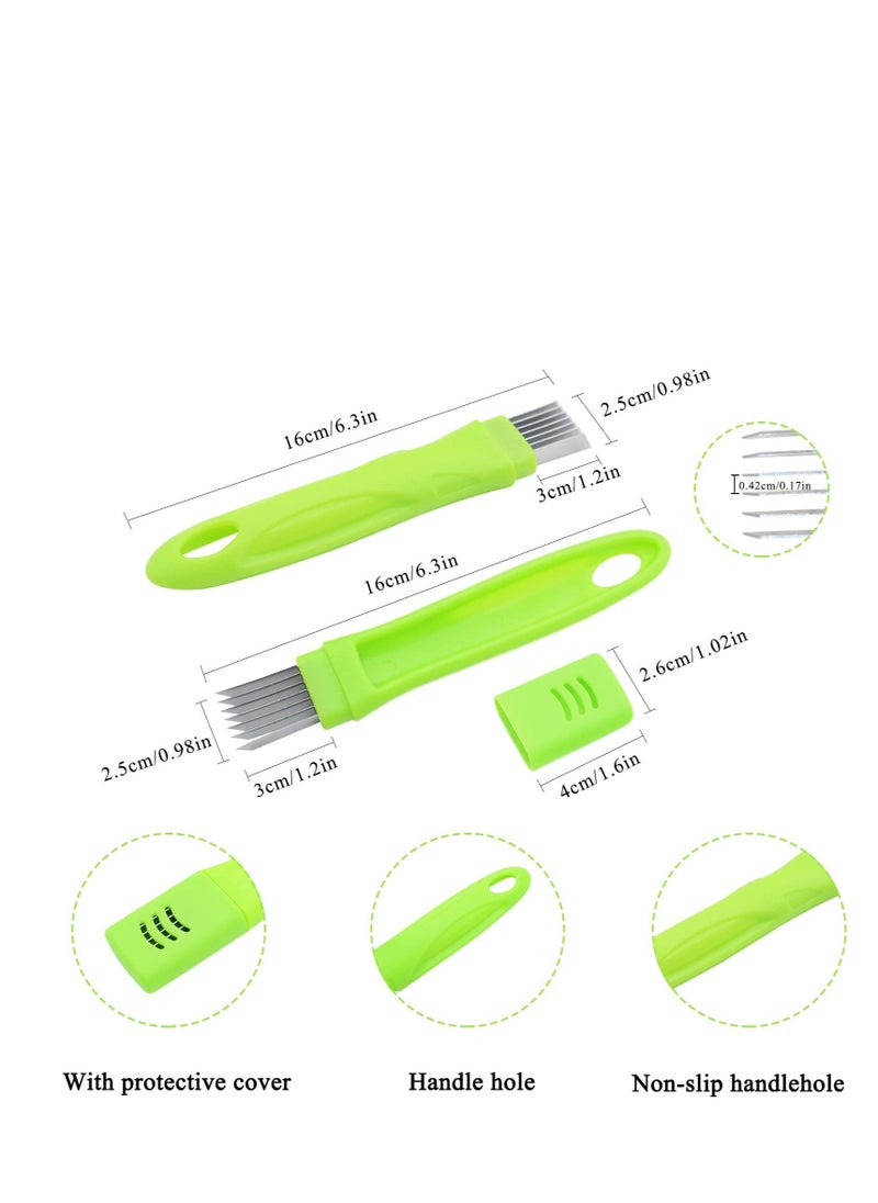 Spring Onion Slicer, Green Onion Knife with Lid and 7 Stainless Steel Blades, Stainless Steel Vegetable Onion Scallion Slicer, for Green Onion Cucumber Kiwi Potato, Multi-Functional Kitchen Gadgets