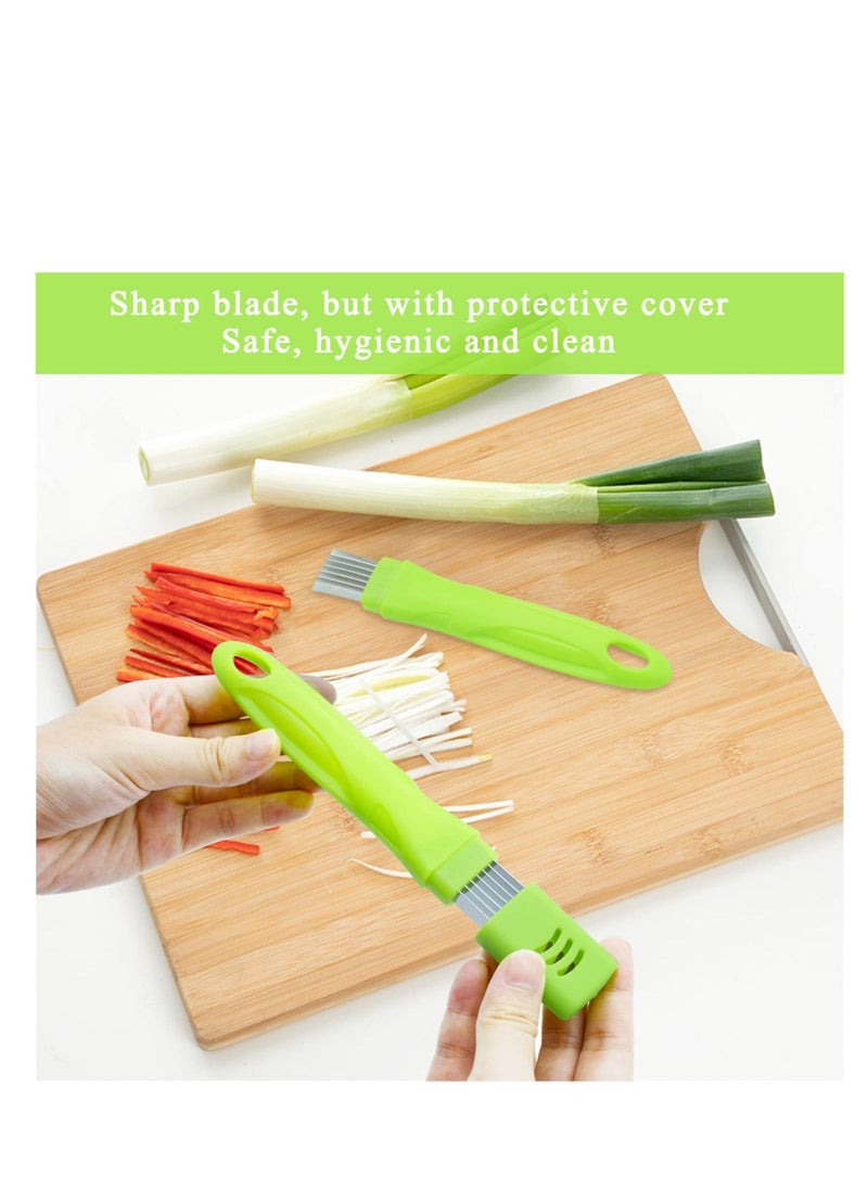 Spring Onion Slicer, Green Onion Knife with Lid and 7 Stainless Steel Blades, Stainless Steel Vegetable Onion Scallion Slicer, for Green Onion Cucumber Kiwi Potato, Multi-Functional Kitchen Gadgets