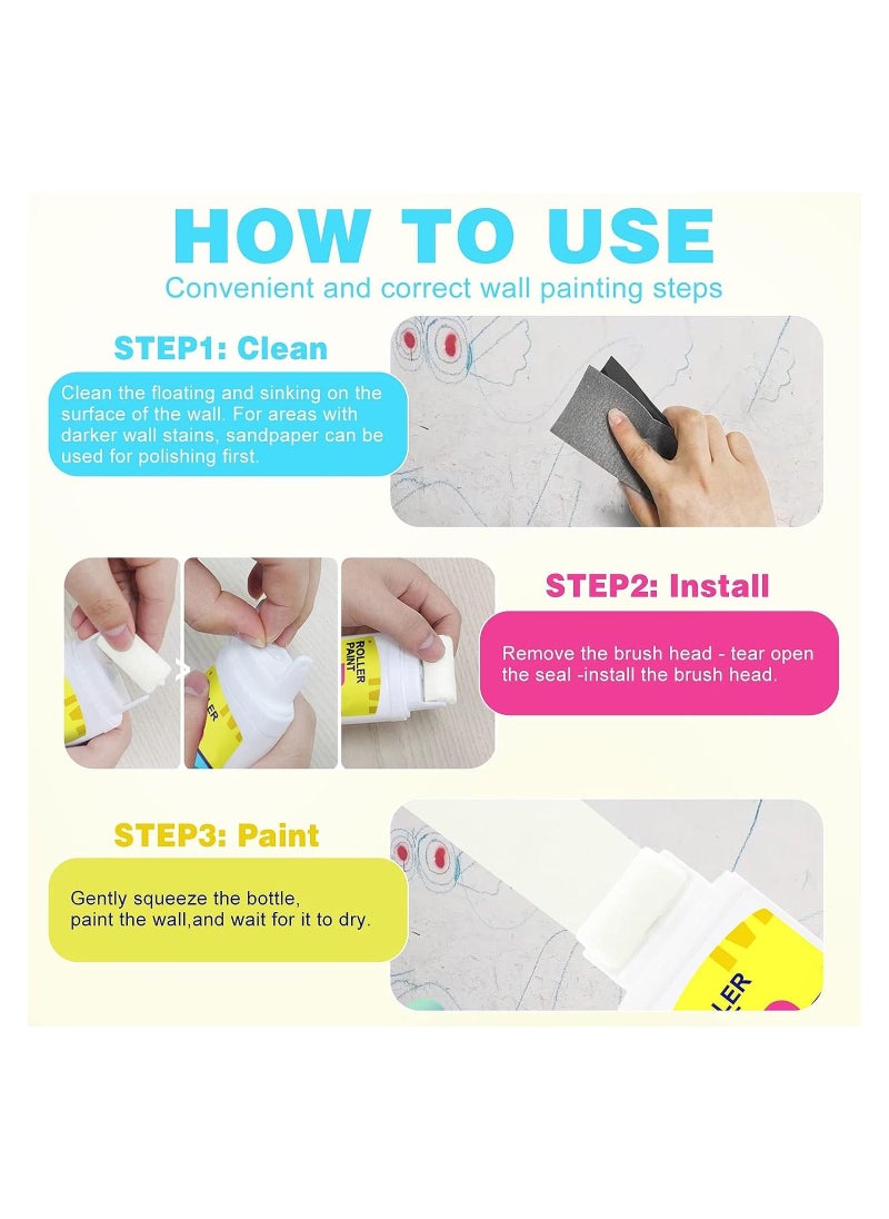 Wall Repair Paste Small Roller, Wall Roller Brush Set Tool, Fast Cleaning Stain Wall Repair, Suitable for Repairing Latex Paint Wall DIY Creation Repair Wall Stains, White- 100g