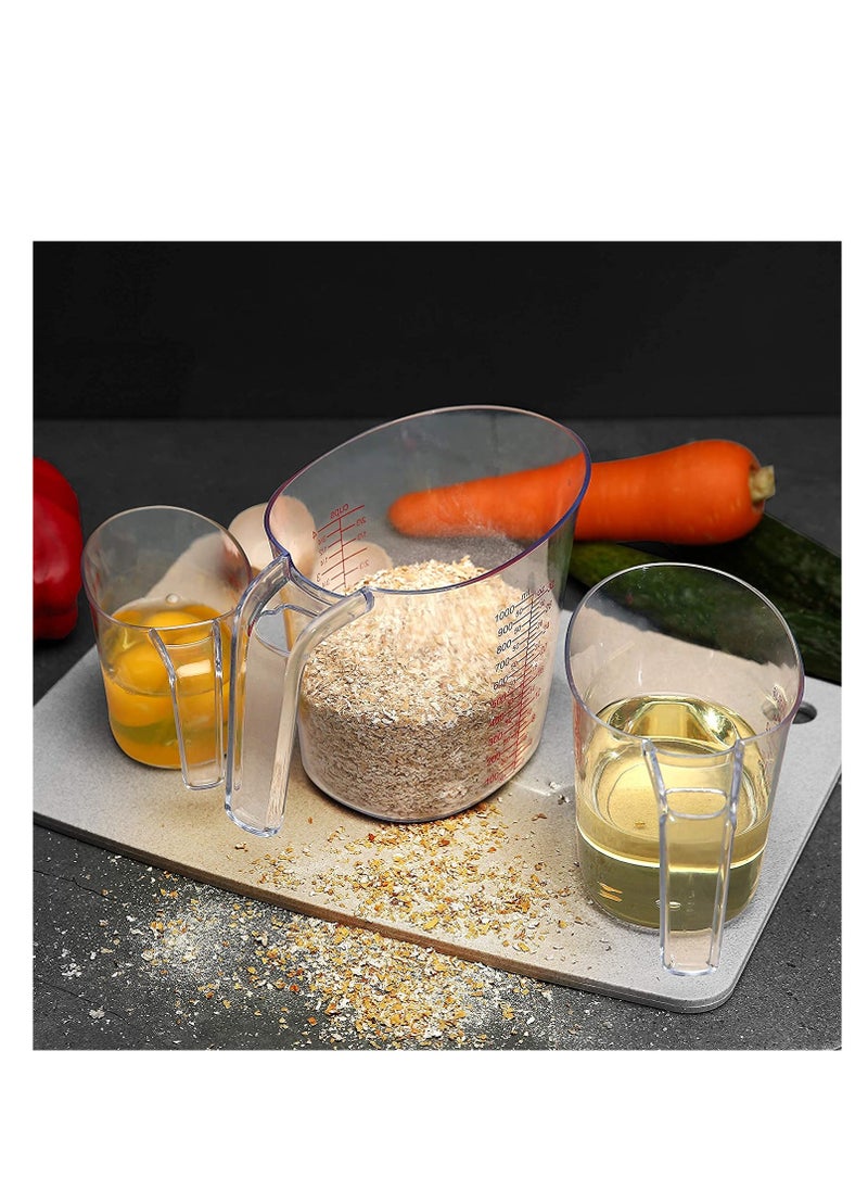 Measuring Cups Set 3Pcs Plastic Measuring Cup of BPA free with Plug in Nesting Handle Stackable Design and Multiple Measurement Scales Clear