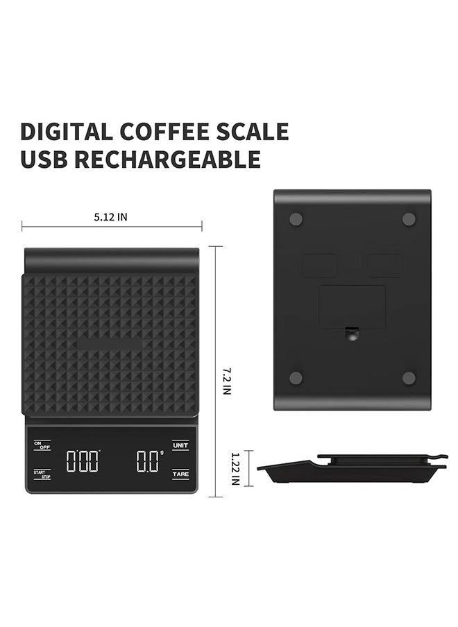 Electronic Coffee Scale with Timer 3kg/0.1g High Precision Pour Over Drip Espresso Scale with Back-Lit LCD Display,Rechargeable Portable Food Scale for Kitchen Use