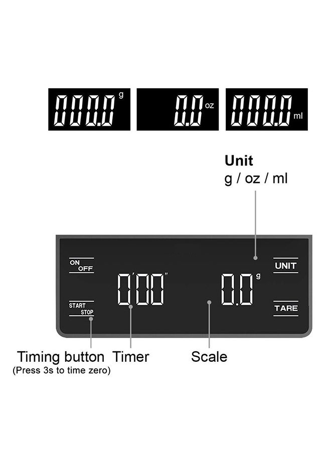 Electronic Coffee Scale with Timer 3kg/0.1g High Precision Pour Over Drip Espresso Scale with Back-Lit LCD Display,Rechargeable Portable Food Scale for Kitchen Use