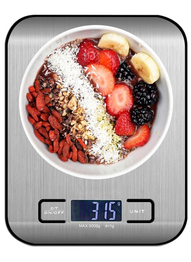 Digital Kitchen Scale, Multifunction Food Scale With LCD Display Stainless Steel Platform, High Accuracy, Ultra Slim, 5 Units with Tare Function