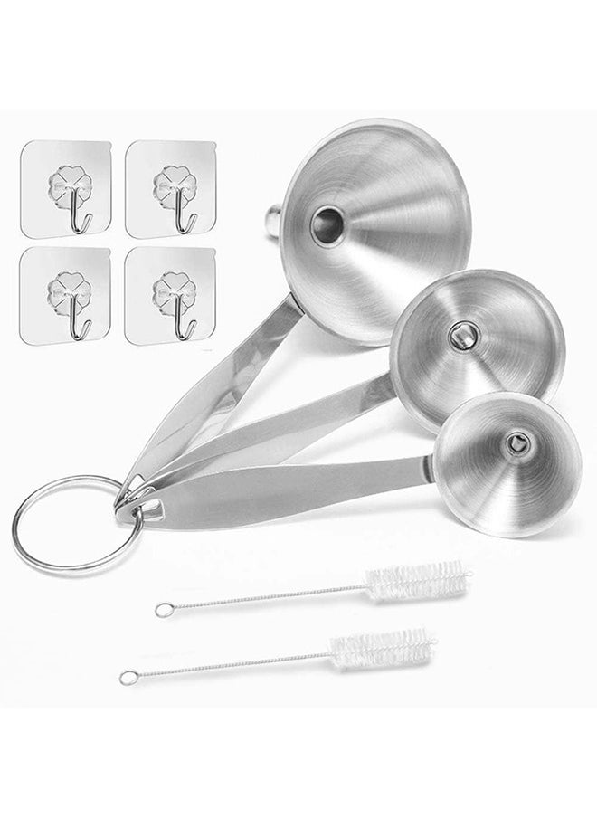 10 Pcs Stainless Steel Funnels Set, Funnels for Filling Bottles Stainless Steel Kitchen Funnel Set, Large Medium Small Food Grade Metal Long Handle Funnel with 2 Cleaning Brushes and 4 Sticky Hooks