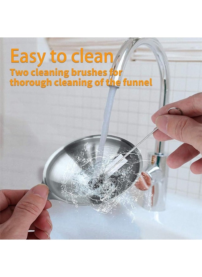 10 Pcs Stainless Steel Funnels Set, Funnels for Filling Bottles Stainless Steel Kitchen Funnel Set, Large Medium Small Food Grade Metal Long Handle Funnel with 2 Cleaning Brushes and 4 Sticky Hooks