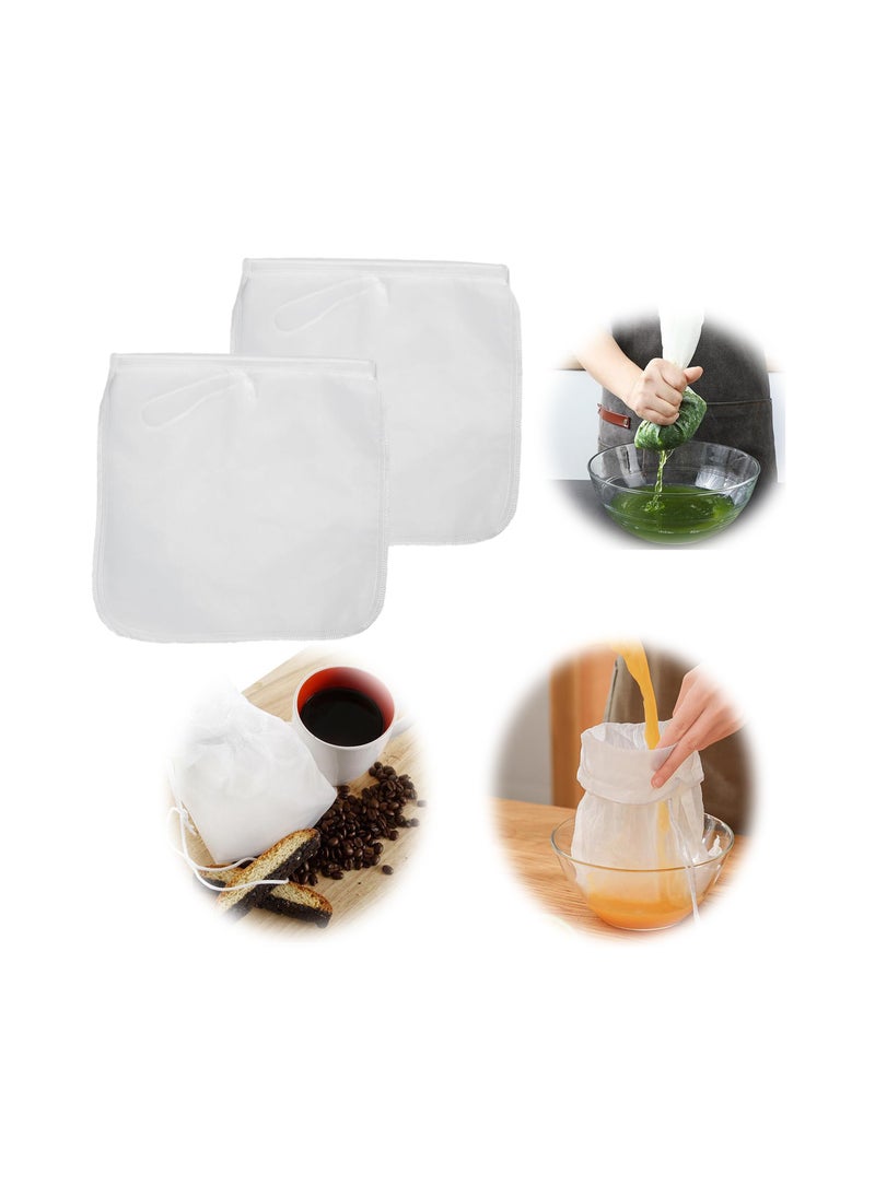 2 Pack Reusable 80 Mesh Fine Bag Nut Milk Nylon Strainer for Straining FruitJuice Apple Grape Wine Press NutMilk Yogrut Doufu Almond Coffee with Drawstring 30x30cm