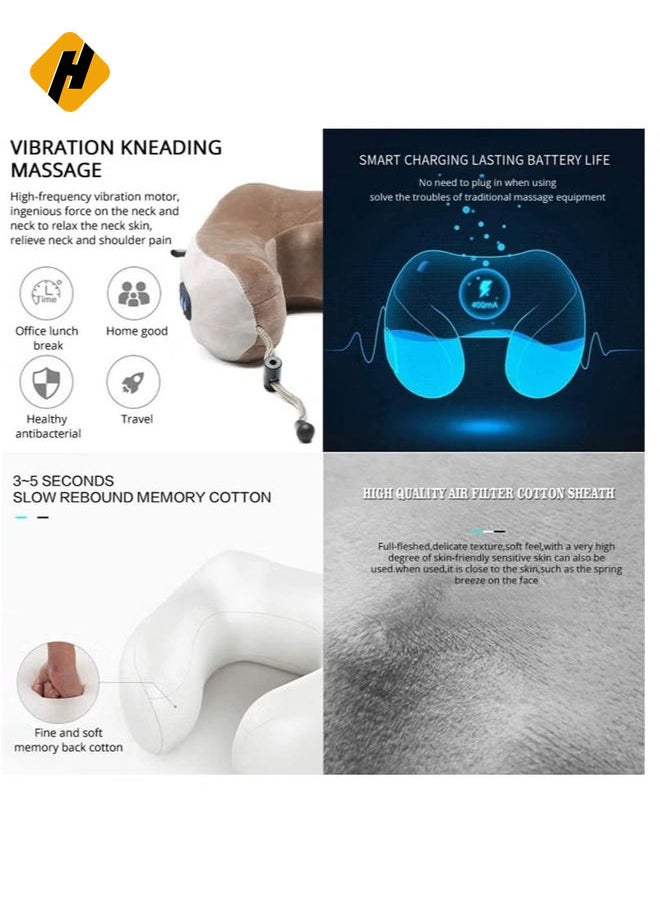 Electric Travel Neck Massage Pillow, U Shaped Memory Foam Kneading Vibration Neck Head Support Pillow, Relief Cervical Pain, For Airplane, Train