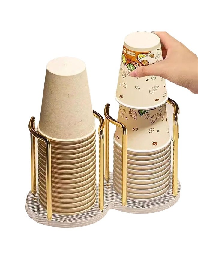 Luxury 2 Seat Paper Cup Holder, Versatile Storage Holder for Disposable Cups, Coffee Cups or Tea Cups on Desk (Gold)