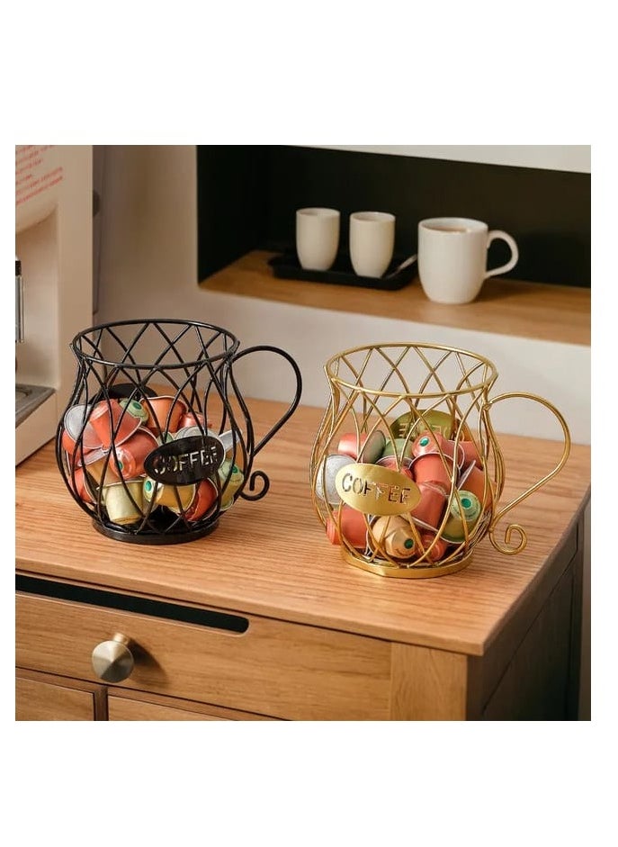 Liying Coffee Capsule Basket for Counter Coffee Table Bar, Metal Espresso Pod Keeper Storage for Home Cafe Hotel, (Gold)