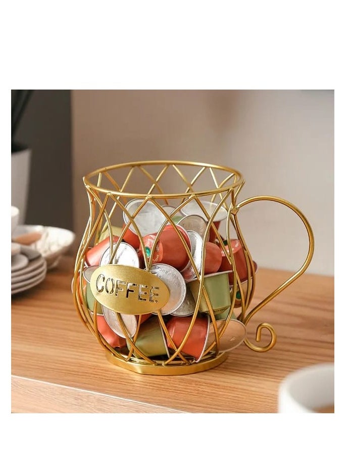 Liying Coffee Capsule Basket for Counter Coffee Table Bar, Metal Espresso Pod Keeper Storage for Home Cafe Hotel, (Gold)