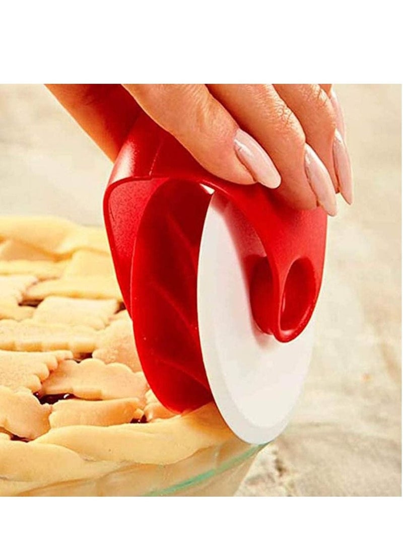Pack of 4, Baking Cutter/Pastry Cutter/Dough Roller Knife/Pasta Tool/Cookie Pie/Pizza Bread Lattice Cutter Plastic Wheel for Pizza Crust Pie Decoration, Red+White