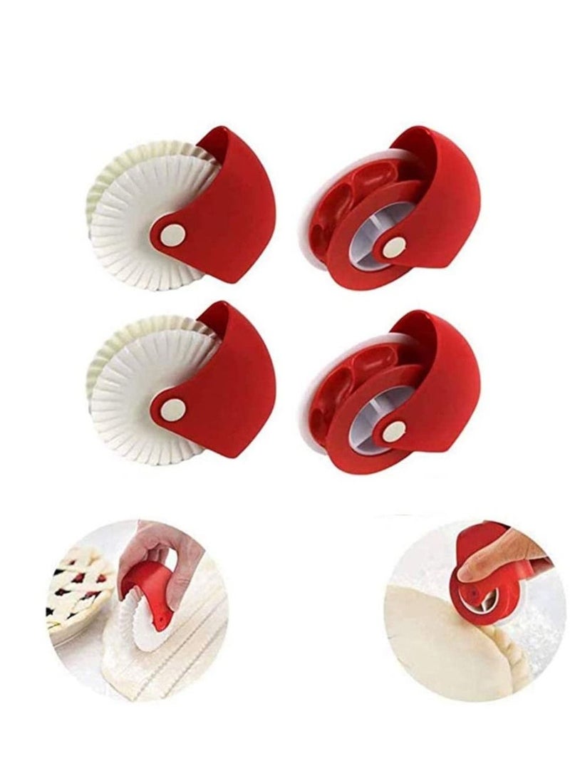 Pack of 4, Baking Cutter/Pastry Cutter/Dough Roller Knife/Pasta Tool/Cookie Pie/Pizza Bread Lattice Cutter Plastic Wheel for Pizza Crust Pie Decoration, Red+White