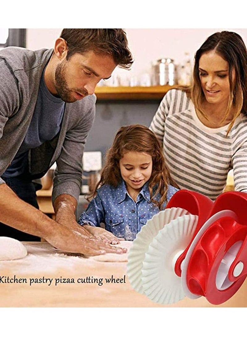 Pack of 4, Baking Cutter/Pastry Cutter/Dough Roller Knife/Pasta Tool/Cookie Pie/Pizza Bread Lattice Cutter Plastic Wheel for Pizza Crust Pie Decoration, Red+White