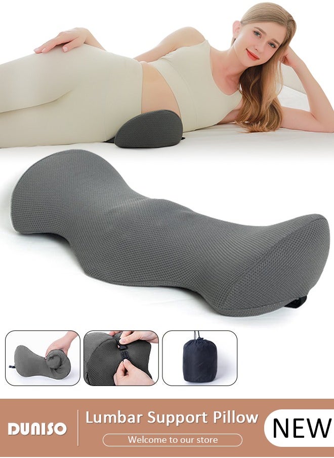 Lumbar Support Pillow, Ergonomic Back Support Memory Foam Lumbar Pillow with Removable and Washable Cover, Portable Breathable Back Support Pillow for Pain Relief, Lumbar Sleeping Pillow for Bed, Office Chairs, Car Seats