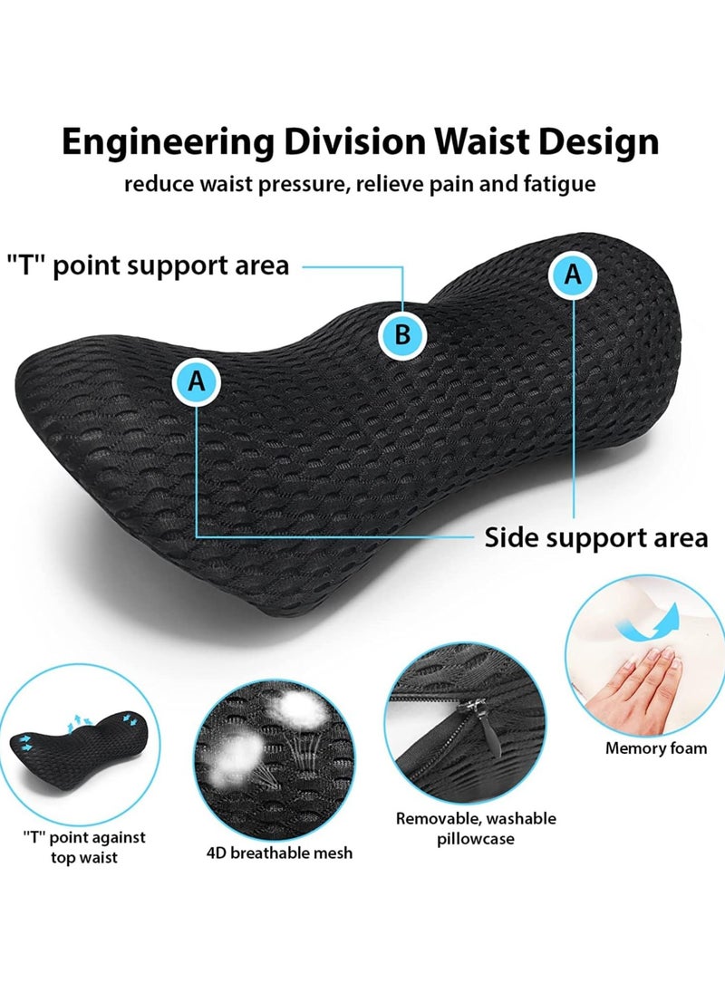 Memory Foam Lumbar Support Back Cushion Pillow Balanced Firmness for Lower Back Pain Relief - Ideal Back Pillow for Office Chair,Car Seat, Recliner, Bed